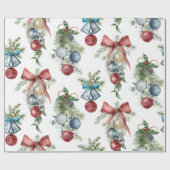 Kerst Ornamenten Waterverf Botanisch Cadeaupapier (Vlak)