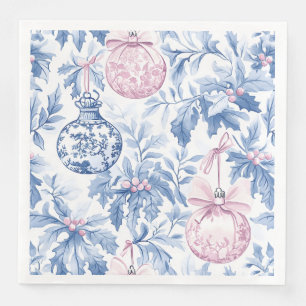 Kerst ornamenten zacht blauw roze toile servet