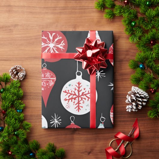 Kerst Ornamenten Zwart Cadeaupapier (Feestdagen Geschenken)