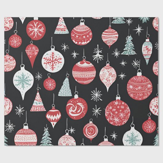 Kerst Ornamenten Zwart Cadeaupapier (Vlak)