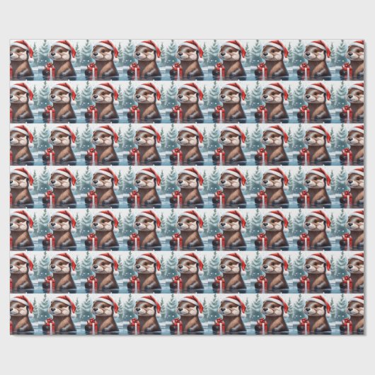 Kerst otter inpakpapier (Vlak)