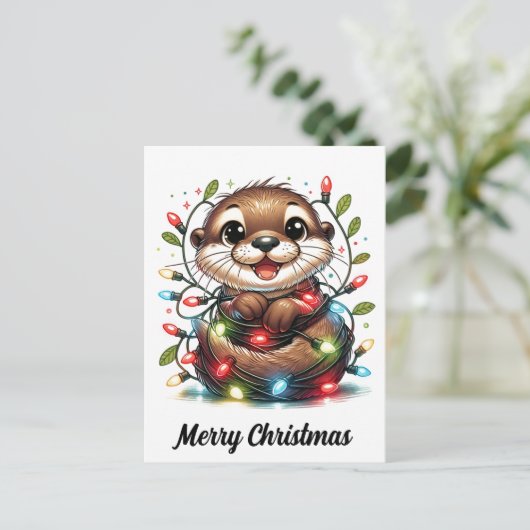 Kerst otter kerst briefkaart (Staand voorkant)