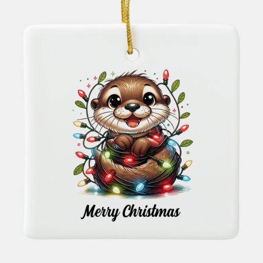 Kerst otter kerst keramisch ornament (Voorkant)
