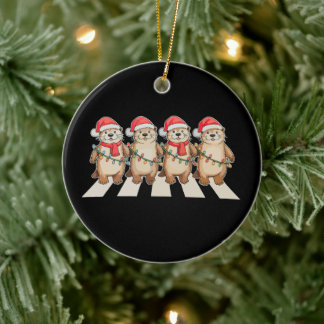 Kerst Otter Xmas Lichtjes Santa Hoed Vakantie Keramisch Ornament