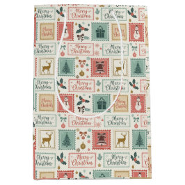 Kerst Oude Postzegel Patroon Medium Cadeauzakje