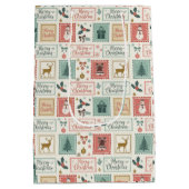 Kerst Oude Postzegel Patroon Medium Cadeauzakje (Achterkant)