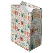 Kerst Oude Postzegel Patroon Medium Cadeauzakje (Achterkant Gekanteld)