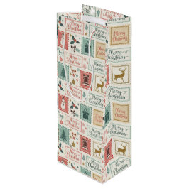 Kerst Oude Postzegel Patroon Wijn Cadeautas