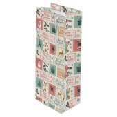 Kerst Oude Postzegel Patroon Wijn Cadeautas (Voorkant Gekanteld)