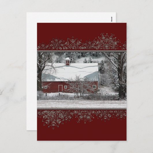 Kerst Oude Rode Schuur in het Sneeuw Briefkaart (Voorkant / Achterkant)