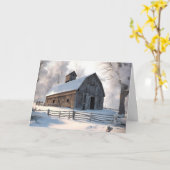 Kerst oude schuur in sneeuwvlokken kaart (Gele Bloem)