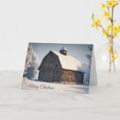 Kerst oude schuur in sneeuwvlokken kaart (Gele Bloem)