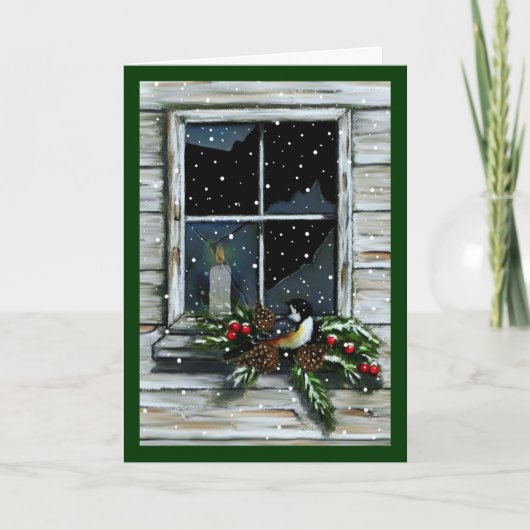 Kerst: Oude Schuur Raam: Jezus: Licht, Kaars Feestdagen Kaart (Voorkant)