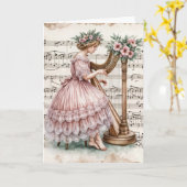 Kerst Ouderwets meisje speelt harp Kaart (Gele Bloem)
