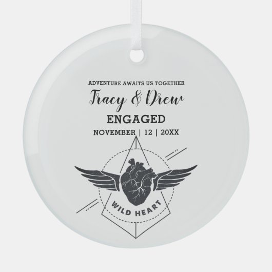 Kerst Outdoor Heart Wings Paar Verloving Glas Ornament (Voorkant)