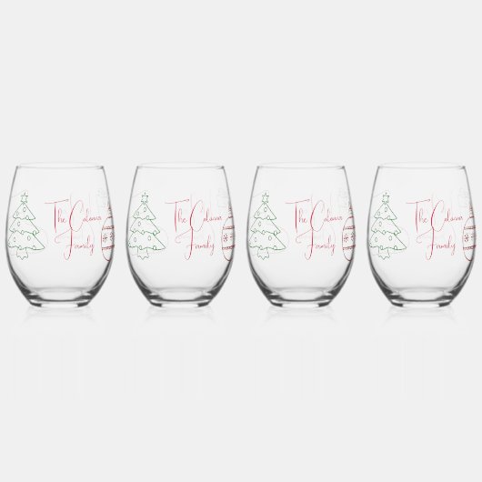 Kerst Outline Art Wijnglas Zonder Voet (Voorkant)