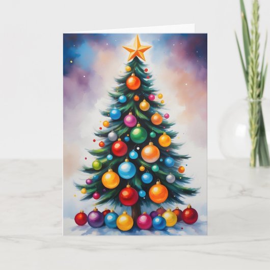 Kerst Oversized Ornamenten & Galaxy Achtergrond Feestdagen Kaart (Voorkant)