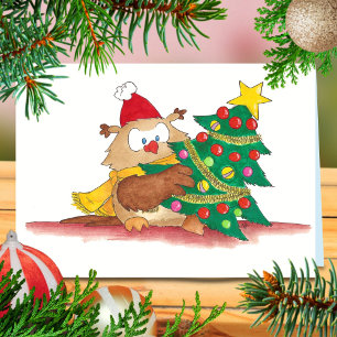 KERST-OWL wenskaart van N. Janes Feestdagen Kaart
