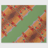 Kerst Paard Rode strik & kous groene Stripes Cadeaupapier (Vlak)