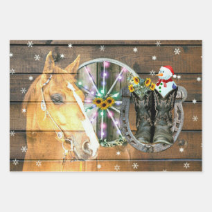 Kerst Paard Wagenwiel Cowboylaarzen Hoefijzer Inpakpapier Vel