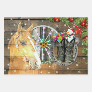 Kerst Paard Wagenwiel Cowboylaarzen Slinger Inpakpapier Vel