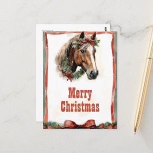 Kerst Paard Waterverf Briefkaart