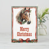 Kerst Paard Waterverf Feestdagenkaart (Staand voorkant)