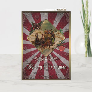 Kerst Paardenkoets op de winterweg. Feestdagen Kaart