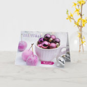 Kerst, Paarse balletjes en Ornamenten Groet Kaart (Gele Bloem)