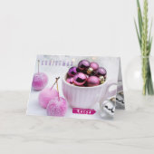 Kerst, Paarse balletjes en Ornamenten Groet Kaart (Voorkant)