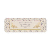 Kerst Paarse Bloemen Achtergrond Gold Holly Etiket (Voorkant)