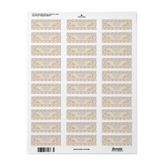 Kerst Paarse Bloemen Achtergrond Gold Holly Etiket (Full Sheet)