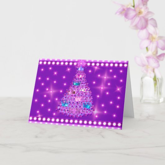 Kerst Paarse Crown Tree Wenskaart Kaart (Orchidee)