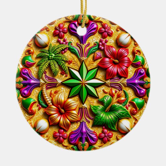 KERST Paarse Geel Rood Groen 3D Keramisch Ornament (Voorkant)