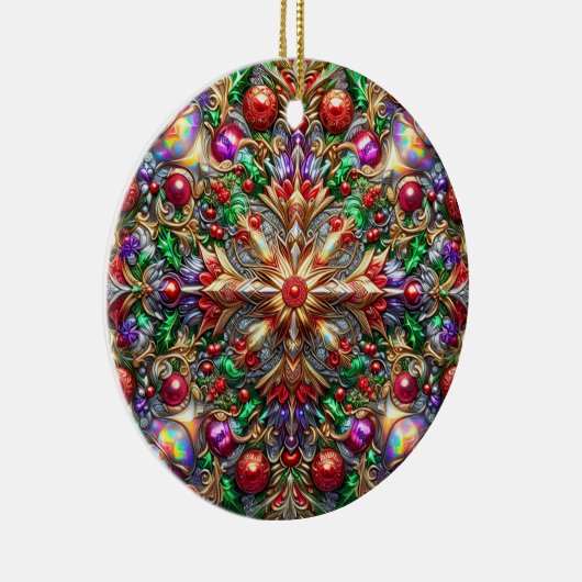 KERST Paarse Geel Rood Groen 3D Keramisch Ornament (Rechts)