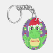 Kerst Paarse Kikker Santa Hoed Pattern Novelty Sleutelhanger (Voorkant Links)