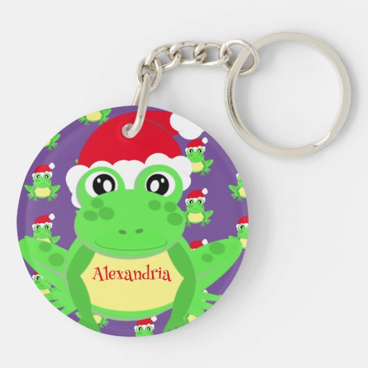 Kerst Paarse Kikker Santa Hoed Pattern Novelty Sleutelhanger (Achterkant)