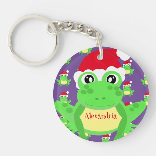 Kerst Paarse Kikker Santa Hoed Pattern Novelty Sleutelhanger (Voorkant)