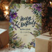 Kerst Paarse Poinsettia Elegance Feestdagenkaart