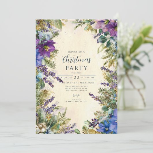 Kerst Paarse Poinsettia Elegance Kaart (Staand voorkant)