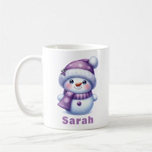 Kerst Paarse Sneeuwman Custom Name Koffiemok (Links)