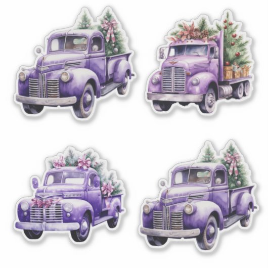 Kerst Paarse  Trucks Sticker (Voorkant)