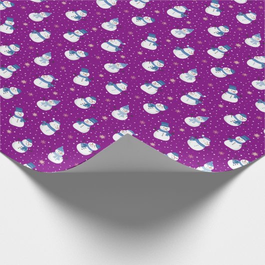 Kerst Paarse Wrapping Papier met Sneeuwmannen (Hoek)