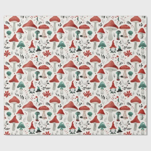 Kerst Paddestoel en Gnome Cadeaupapier (Vlak)