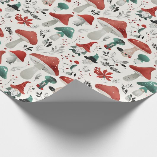 Kerst Paddestoel en Gnome Cadeaupapier (Hoek)