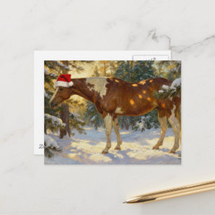 Kerst Paint Horse Merrie Winter Bos Kerstman Hoed Briefkaart