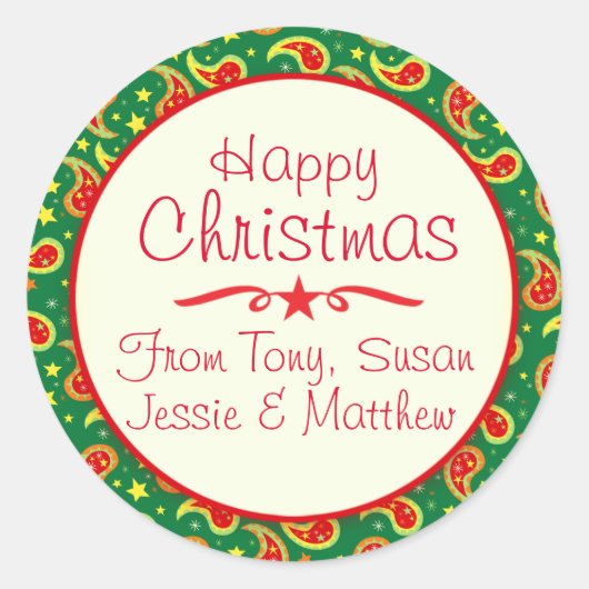 Kerst paisley groen patroon cadeau label sticker (Voorkant)