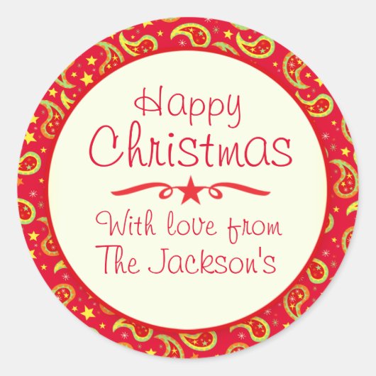 Kerst paisley patroon cadeau label sticker (Voorkant)