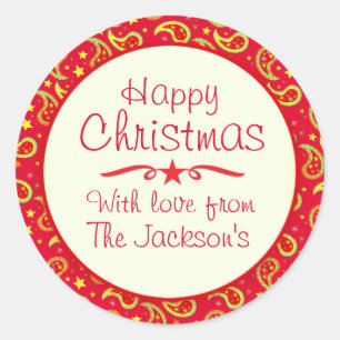 Kerst paisley patroon cadeau label sticker