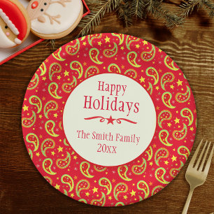 Kerst paisley rode naam vakantie papier bord